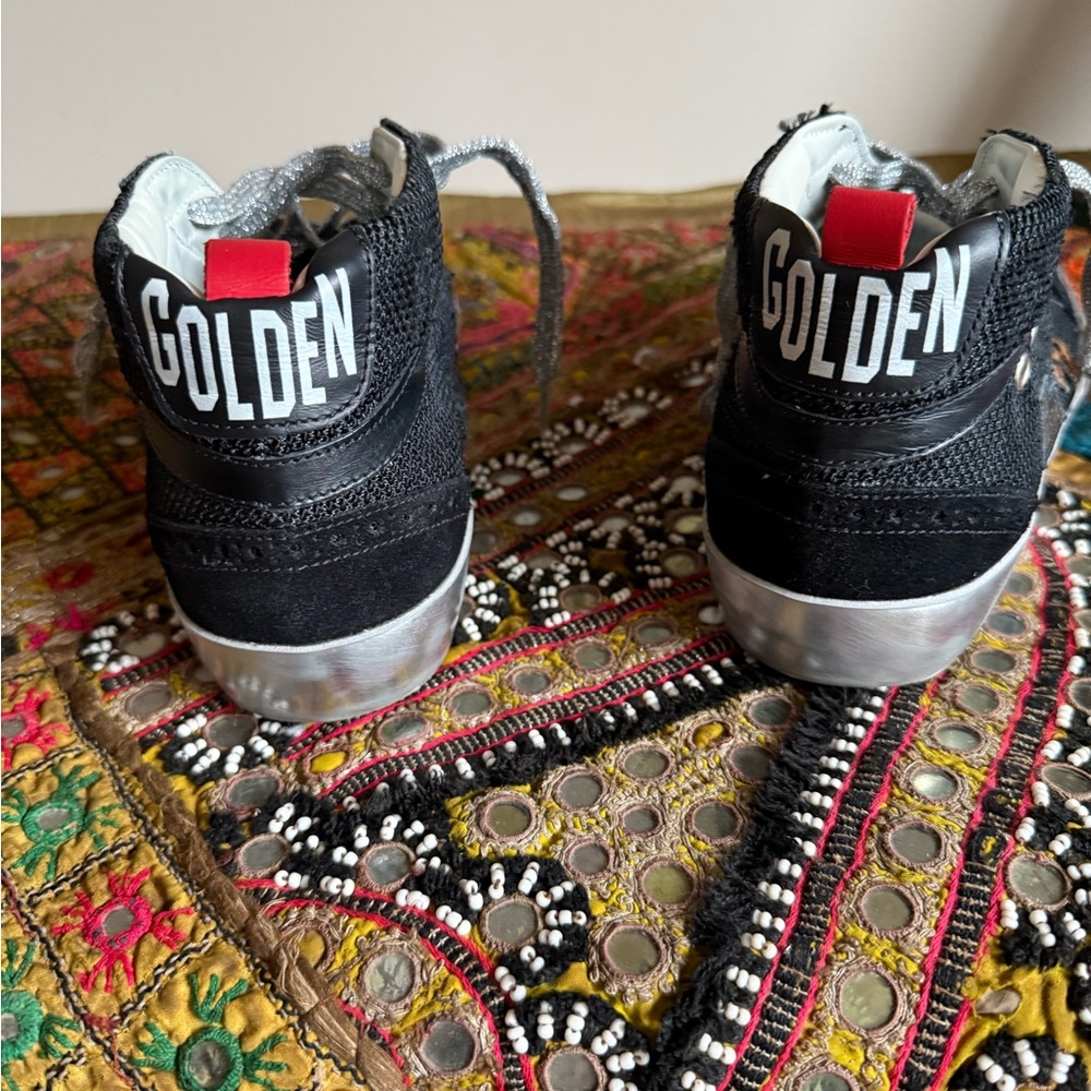 Golden Goose Black and Silver Sneakers with Textured Upper